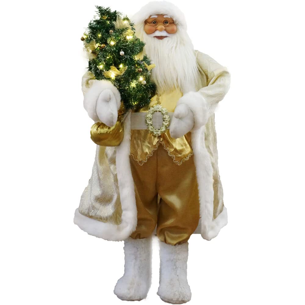 Christmas Time 3-Ft. Music, Lights, And Motion Santa Claus With Prelit Christmas Tree | Animated Indoor Holiday Home Decor | Ct-Asc036M-19Whtgld, Gold