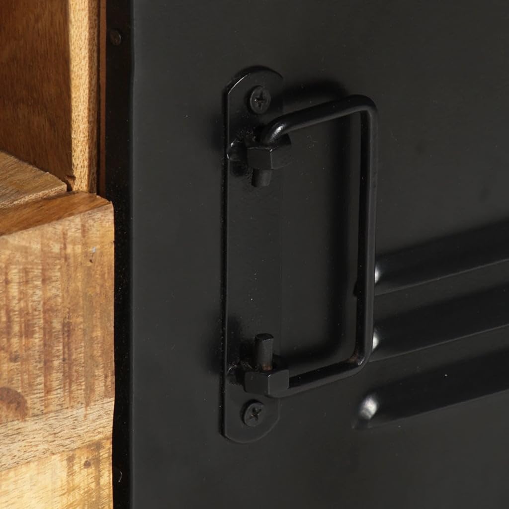 vidaXL Industrial TV Stand with Storage Compartments and Drawer - Sturdy Black Powder-Coated Iron and Solid Mango Wood Build - 47.2&quot; x 11.8&quot; x 15.7&quot;