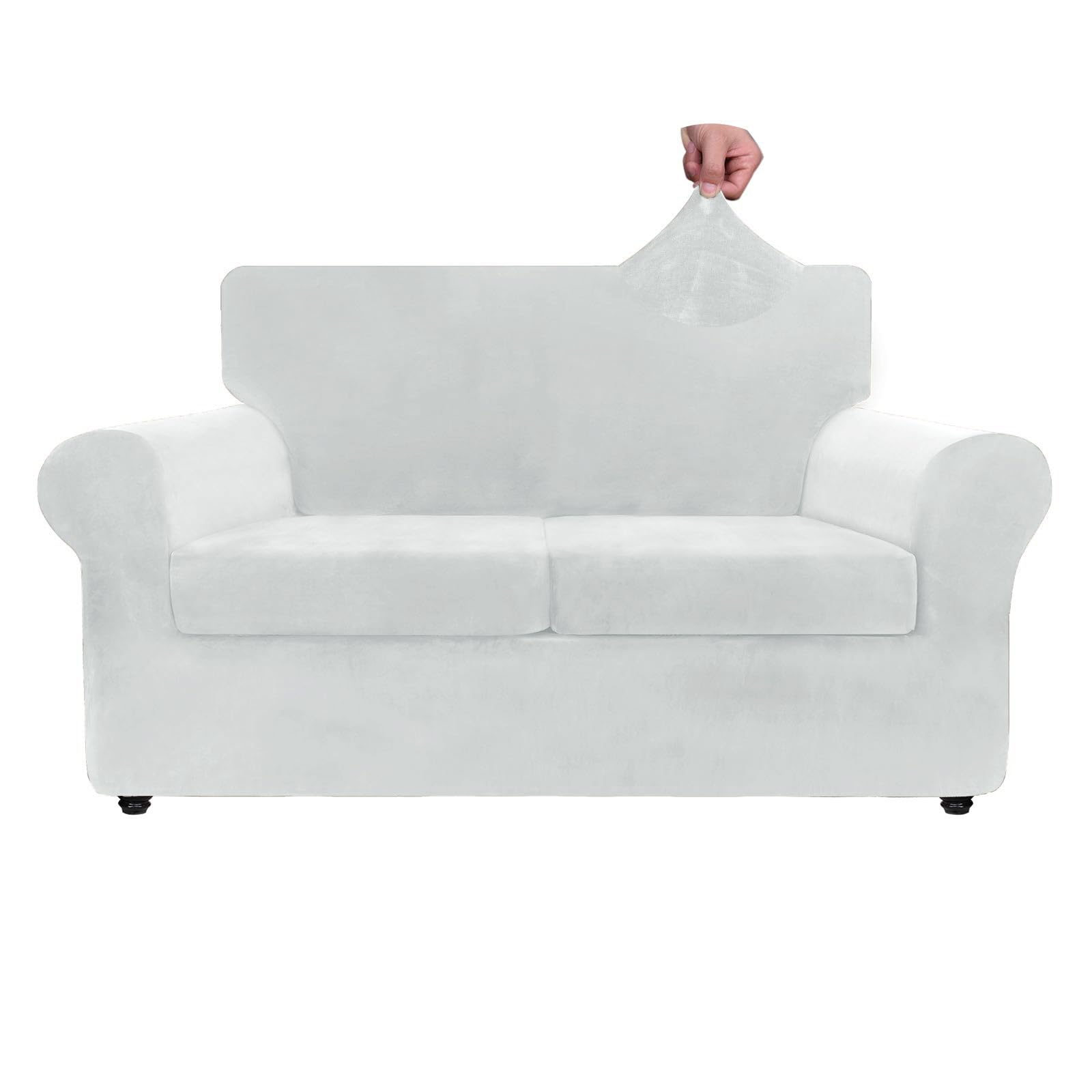 Znsayotx Luxury Velvet Sofa Cover 3 Piece (57'-70') Stretch Loveseat Covers For 2 Cushion Couch Thick Soft Couch Slipcover With Non Slip Strap, Dog Pet Friendly Nice Furniture Protector (Silver Grey)