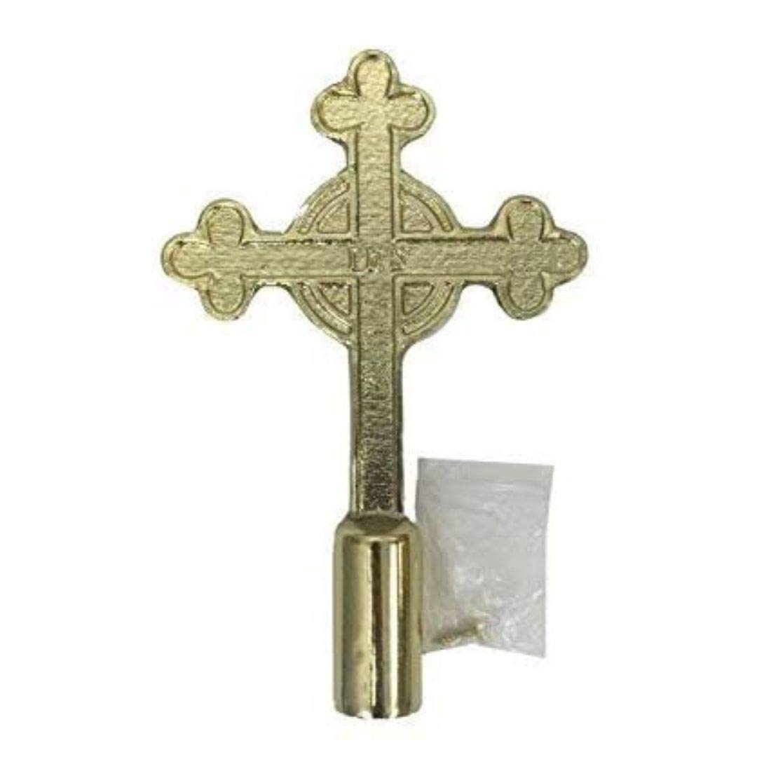 8' Gold Catholic Cross, Gold Brass Finial Topper For Indoor And Parade Flagpoles