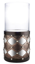 HomeRoots 468842 22 x 11.5 x 11.5 in. Bronze & Silver with Pearls Tabletop Hurricane Candle Holder