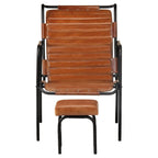 vidaXL Vintage-Style Relaxing Armchair with Footrest in Brown Real Leather, Comfortable Seat and Backrest, Durable and Easy-to-Maintain, Perfect for Home and Office