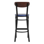 Flash Furniture Wright Commercial Barstool - Walnut Finish Wood Boomerang Back - Blue Vinyl Seat - 500 Lb. Capacity Black Steel Frame - Integrated Footrest