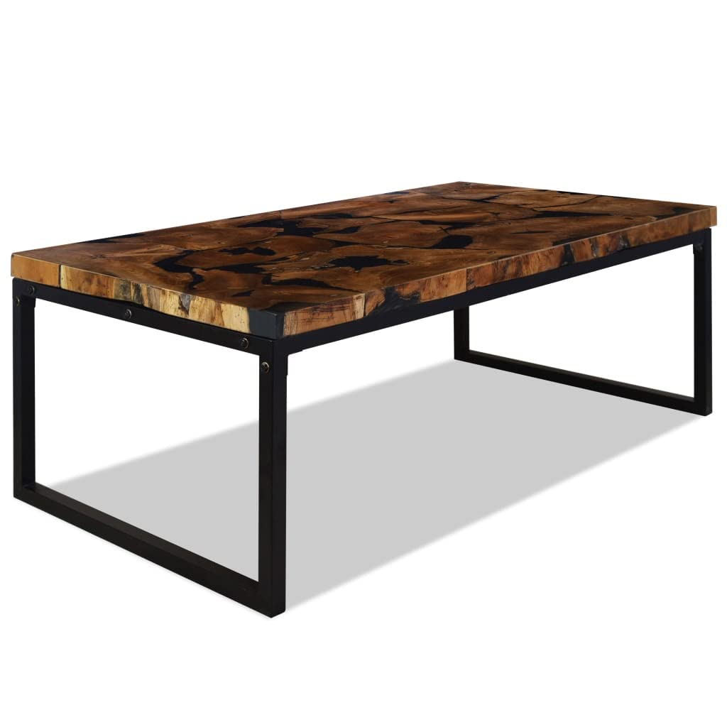 vidaXL Handmade Coffee Table with Black Resin Inlay | Genuine Teak Timber Frame, Rectangular | Modern, Sustainable 43.3"x23.6"x15.7", Perfect for Living Room, Side Table or End Room Table
