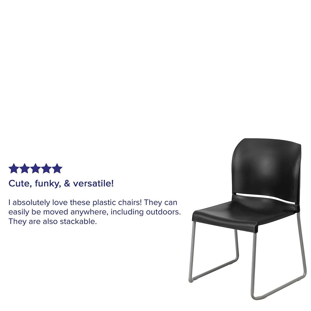 Flash Furniture Hercules Series 880 Lb. Capacity Black Full Back Contoured Stack Chair With Gray Powder Coated Sled Base