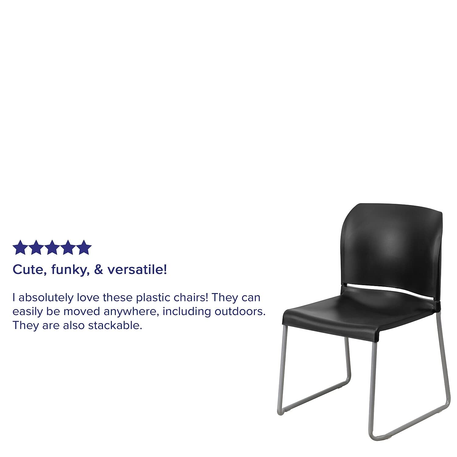 Flash Furniture Hercules Series 880 Lb. Capacity Black Full Back Contoured Stack Chair With Gray Powder Coated Sled Base