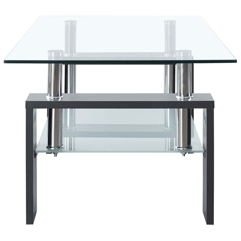 vidaXL Modern Coffee Table with Transparent Tempered Glass Top, Gray Melamine Legs, 2-Layer Design for Extra Storage - 37.4&quot;x21.7&quot;x15.7&quot;