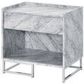 Acme Azrael Faux Marble Nightstand With Metal Base In White And Chrome