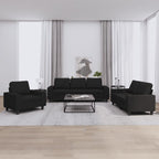 vidaXL 3 Piece Sofa Set - Black Fabric - Modern Seating Furniture for Living Room Lounge - Comfortable with Durable Material and Easy Assembly