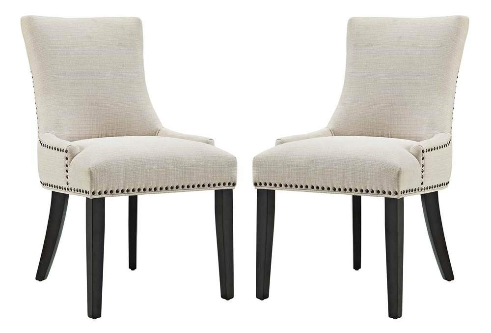 Modway Marquis Modern Elegant Upholstered Fabric Parsons Dining Side Chair With Nailhead Trim And Wood Legs, Set Of 2, Beige