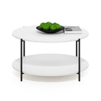 Furinno Besi 2-Tier Modern Round Coffee Table Table with Sturdy Metal Legs, White/Black