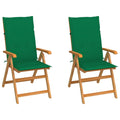 vidaXL Solid Teak Wood Patio Chairs Set with Adjustable Backrest and Green Cushions - Weather-Resistant and Foldable Outdoor Furniture