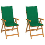 vidaXL Solid Teak Wood Patio Chairs Set with Adjustable Backrest and Green Cushions - Weather-Resistant and Foldable Outdoor Furniture