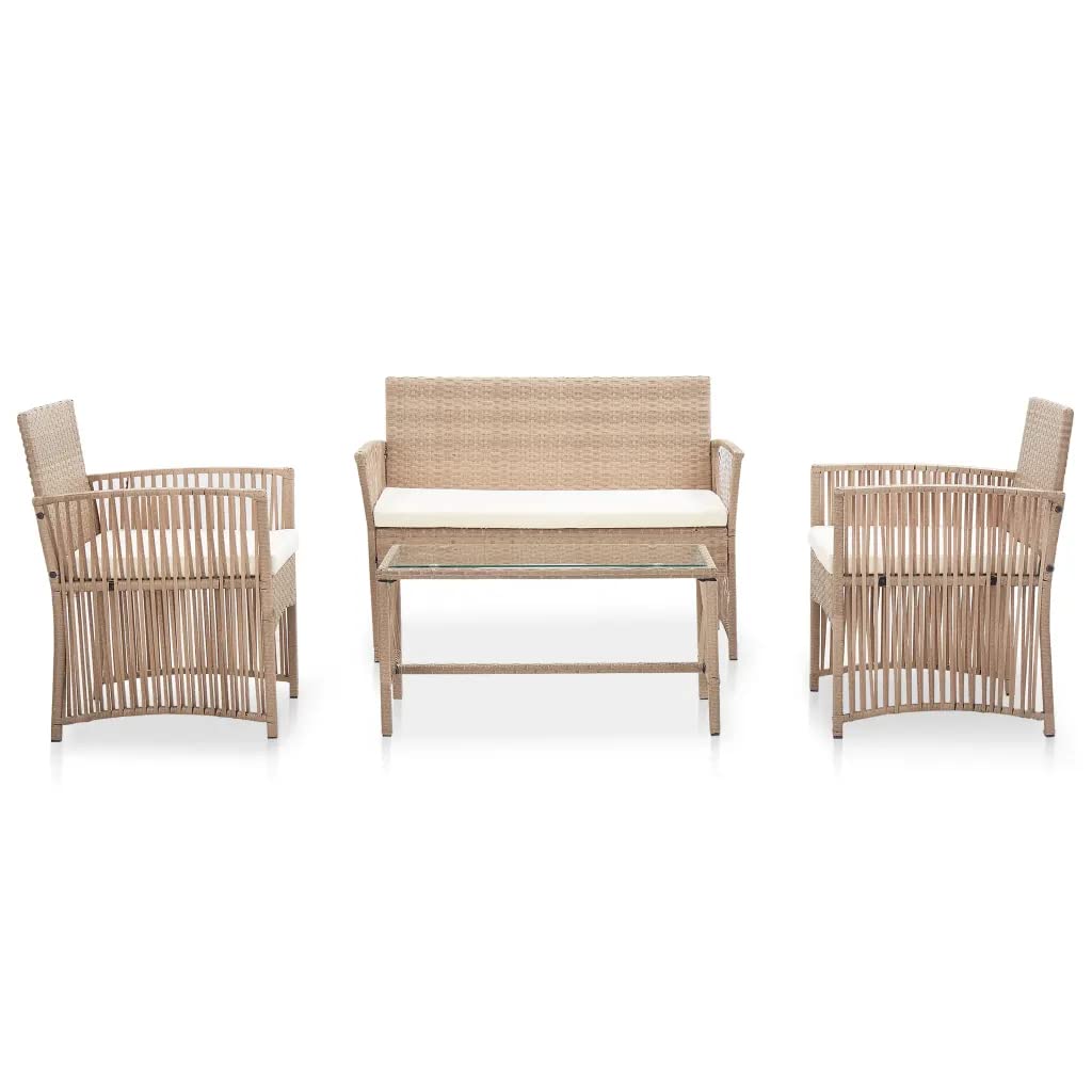 vidaXL 4 Piece Patio Lounge Set with Cushions Poly Rattan Beige