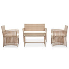 vidaXL 4 Piece Patio Lounge Set with Cushions Poly Rattan Beige