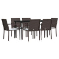 vidaXL 7-Piece Outdoor Dining Set with Cushions - Weather-Resistant PE Rattan and Sturdy Steel Construction - Tempered Glass Table Top - Comfortable Cushioned Chairs for Patio and Garden Use
