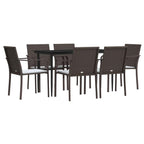 vidaXL 7-Piece Outdoor Dining Set with Cushions - Weather-Resistant PE Rattan and Sturdy Steel Construction - Tempered Glass Table Top - Comfortable Cushioned Chairs for Patio and Garden Use