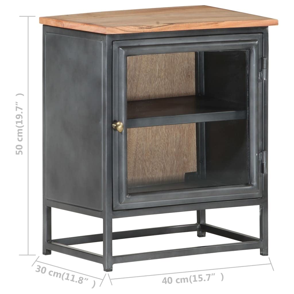 vidaXL Solid Acacia Wood Bedside Cabinet - Industrial-Style Gray Nightstand with Glass Door, Versatile Storage, No Assembly Needed