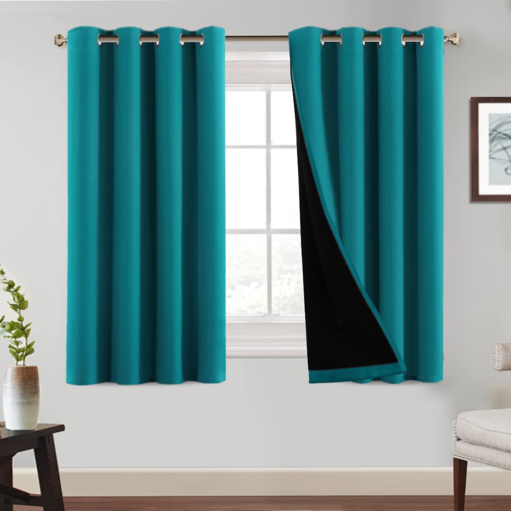 Princedeco 100% Blackout Curtains 54 Inches Long Completely Blackout Window Treatment Thermal Insulated Lined Drapes With Black
