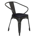 Flash Furniture Luna Commercial Grade Indoor-Outdoor Stack Chair With Arms - Black Metal Frame - Black All-Weather Polystyrene Seat - Vertical Slat Back