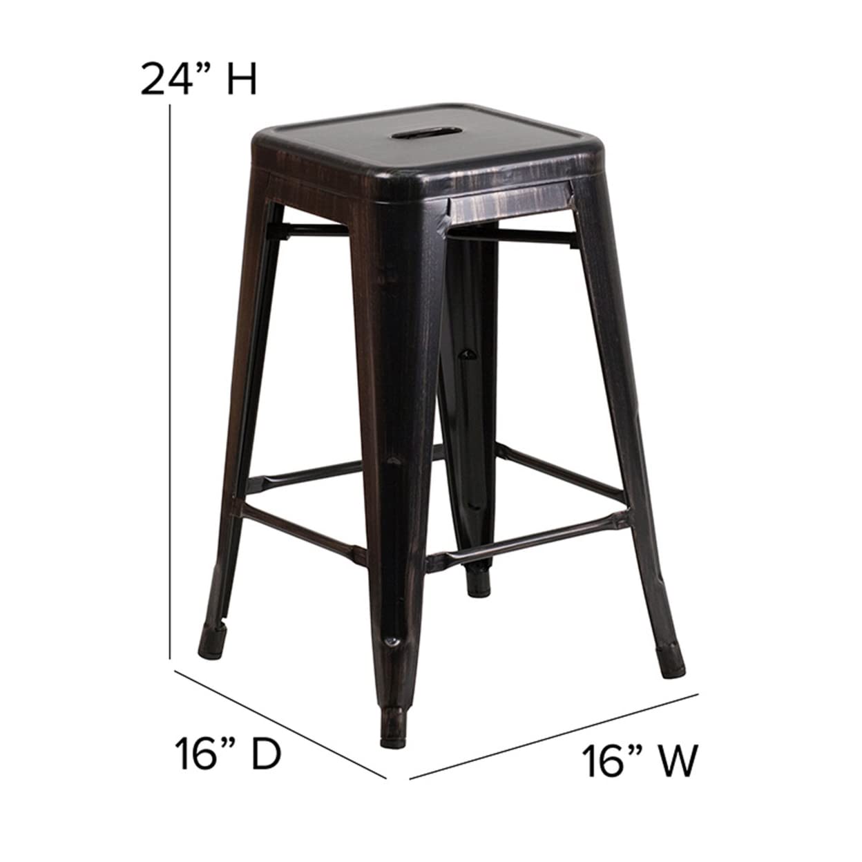 Flash Furniture Kai Commercial Grade 24' High Backless Black-Antique Gold Metal Indoor-Outdoor Counter Height Stool With Square Seat