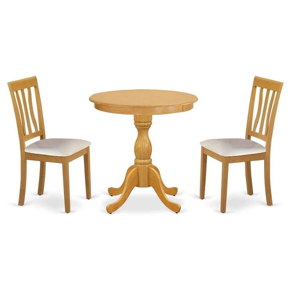 East West Furniture Esan3-Oak-Lc 3 Piece Kitchen Table & Chairs Set Contains A Round Dining Room Table With Pedestal And 2 Faux Leather Upholstered Chairs, 30X30 Inch, Oak