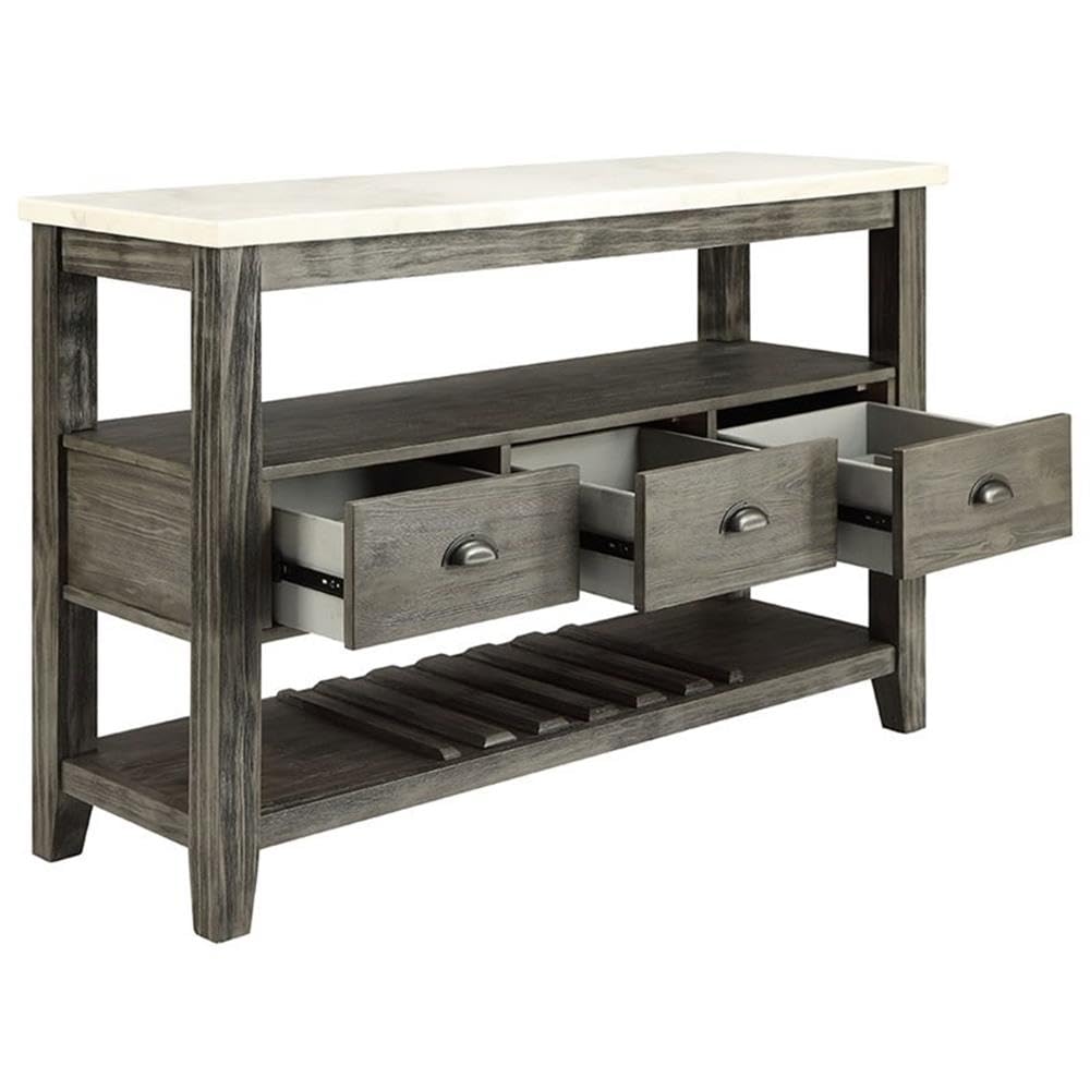 Acme Merel Marble Top Wine Rack Server in White and Gray Oak