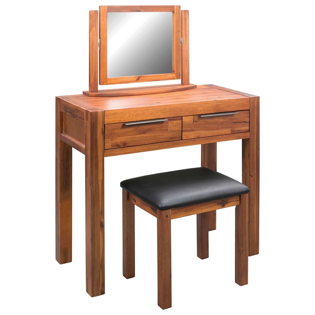 vidaXL Dressing Table with Stool and Mirror Solid Acacia Wood