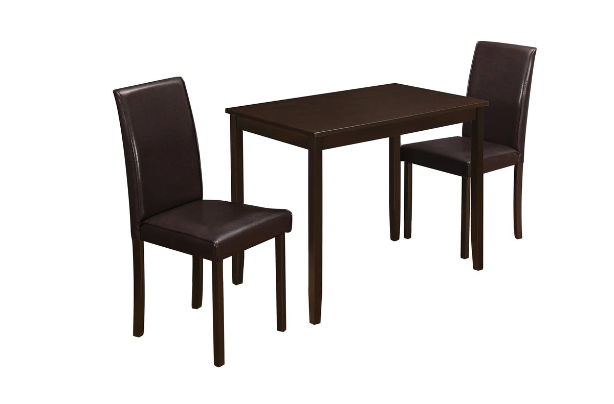 HomeRoots Kitchen 68' x 75' x 102' Cappuccino, Solid Wood, Foam, Veneer, Leather-Look - 3pcs Dining Set