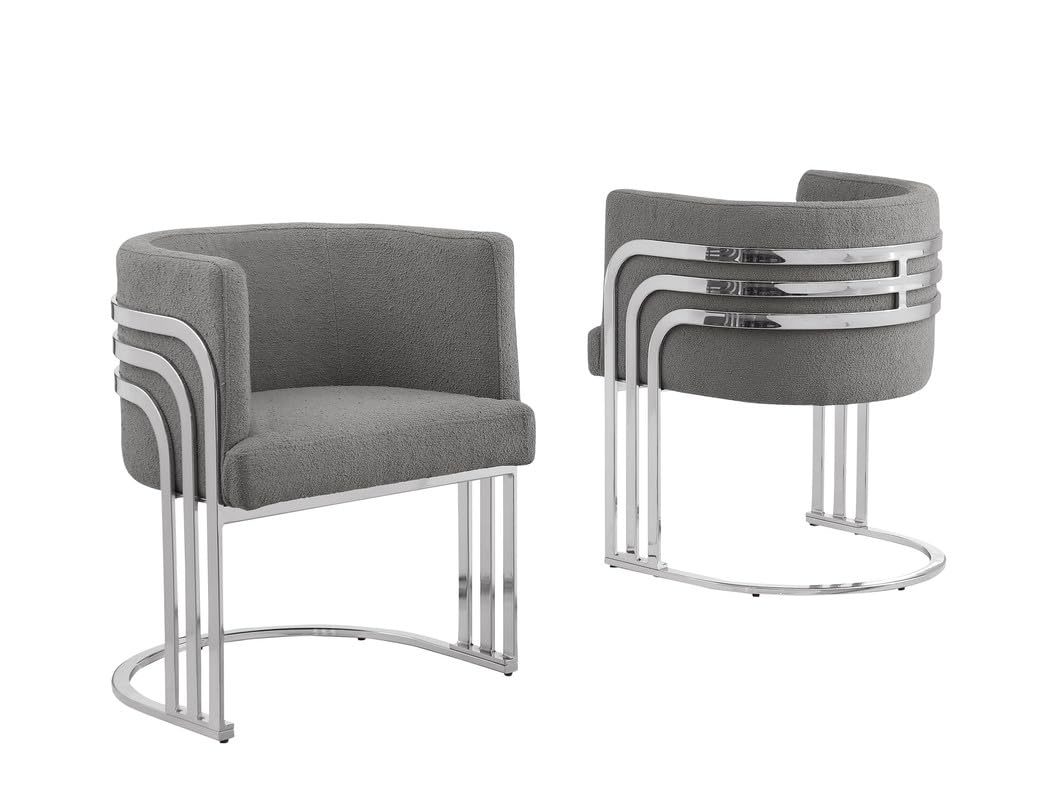 Best Quality Furniture Teddy Fabric, 19" Barrel Chair, Dark Gray/Silver