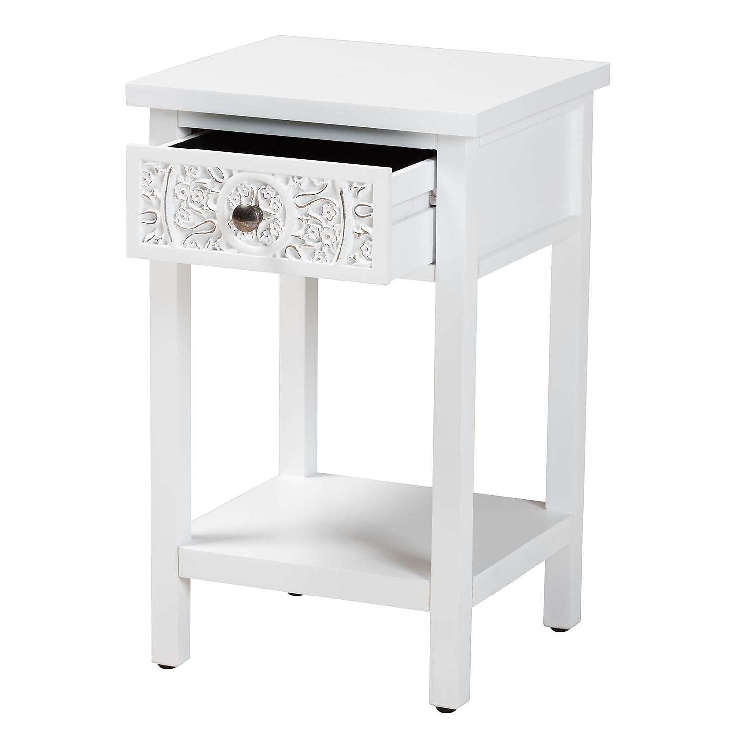 Baxton Studio Yelena 13.8-inch W x 12.6-inch D End Table, White/Chrome (236-13334-HiT)