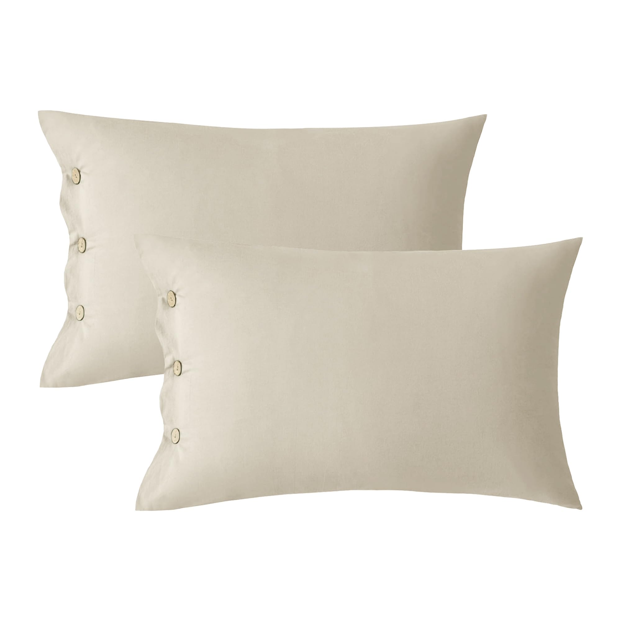 Jellymoni Pillowcases King Set Of 2 Cotton Button Pillow Covers 20  36In Cream Grey Bed Pillow Cases 100% Washed Cotton Soft Bre
