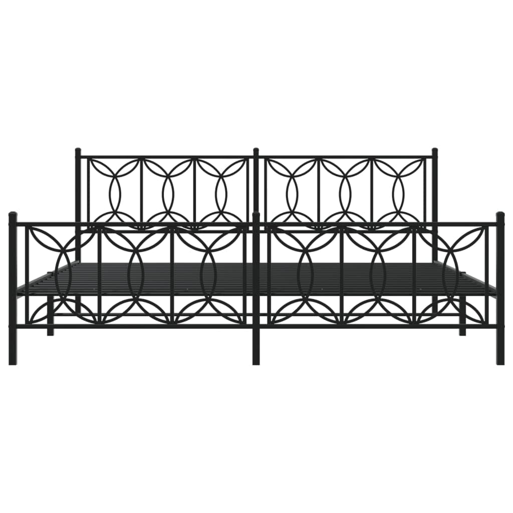 vidaXL King Metal Bed Frame – Black Steel, Headboard & Footboard, 81.5"x78"x35.4"