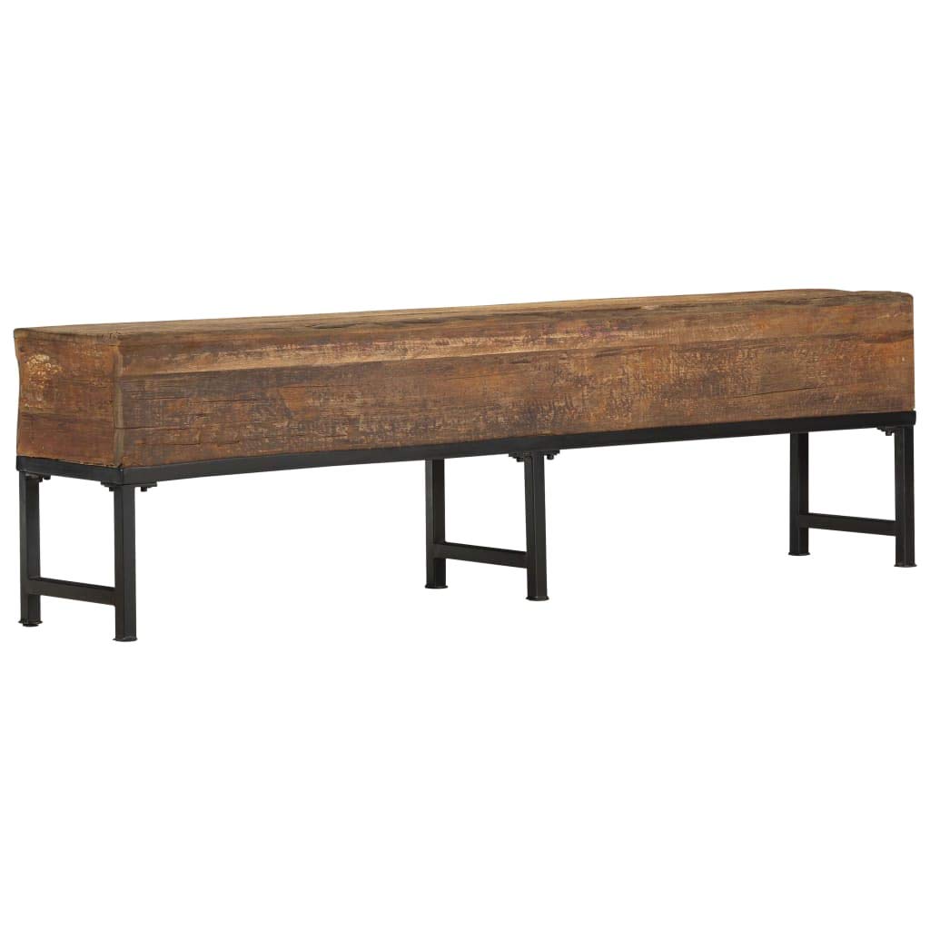 vidaXL 63&quot; Solid Reclaimed Wood Bench - Antique-Style Wooden Bench with Industrial Charm, Powder-Coated Steel Legs, Stable and Durable Construction for Room