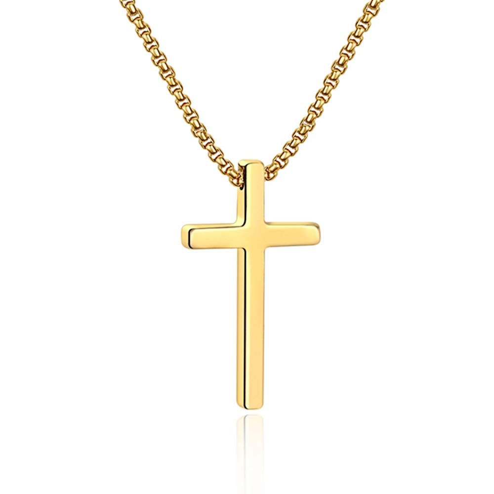 Iefshiny Stainless Steel Cross Pendant Necklaces For Men Pendant Chain 18 Inch Gold Religious Gifts For Men Women