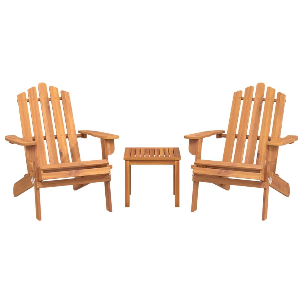vidaXL 3 Piece Adirondack Patio Lounge Set with Coffee Table - Solid Acacia Wood - Brown - Foldable Design for Easy Storage - High Backrest, Wide Armrests - Comfortable Outdoor Garden Furniture
