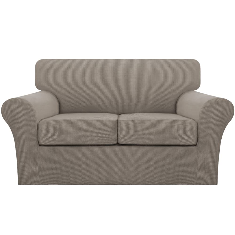 3 Piece Sofa Covers For 2 Cushion Couch Sofa Slipcover Soft Couch Cover For Dogs-Washable Sofa Furniture Covers With 2 Individual Cushion Covers, Feature Thick Jacquard Fabric (Loveseat, Taupe)