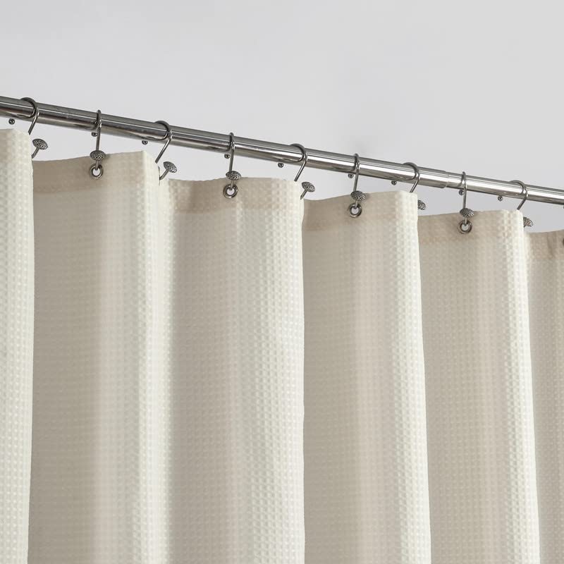 Barossa Design Long Fabric Waffle Weave Shower Curtain 78 Inch Height, Hotel Luxury Spa, 230Gsm Heavy Weight, Water Repellent, M