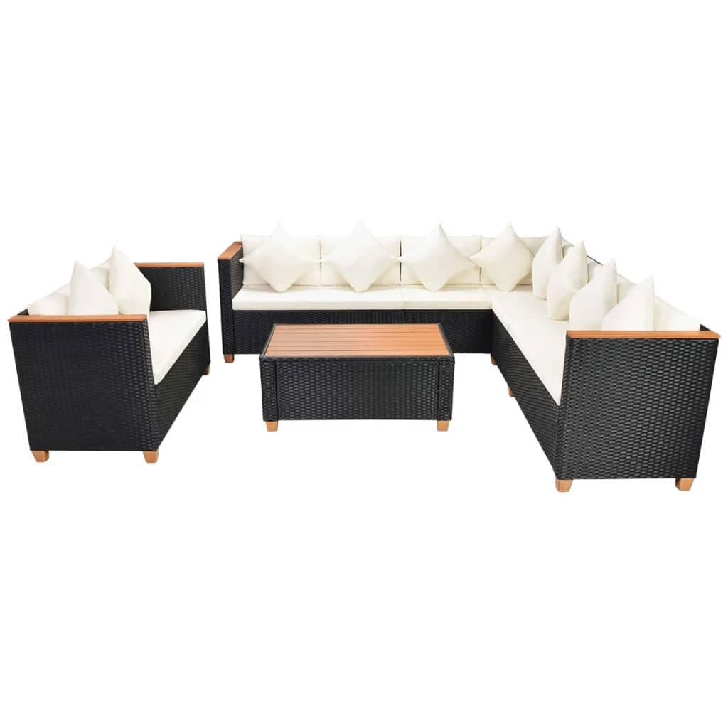 vidaXL Patio Furniture Set 6 Piece, Patio Conversation Set with Cushions, Outdoor Sectional Sofa with Coffee Table for Garden, Poly Rattan Black