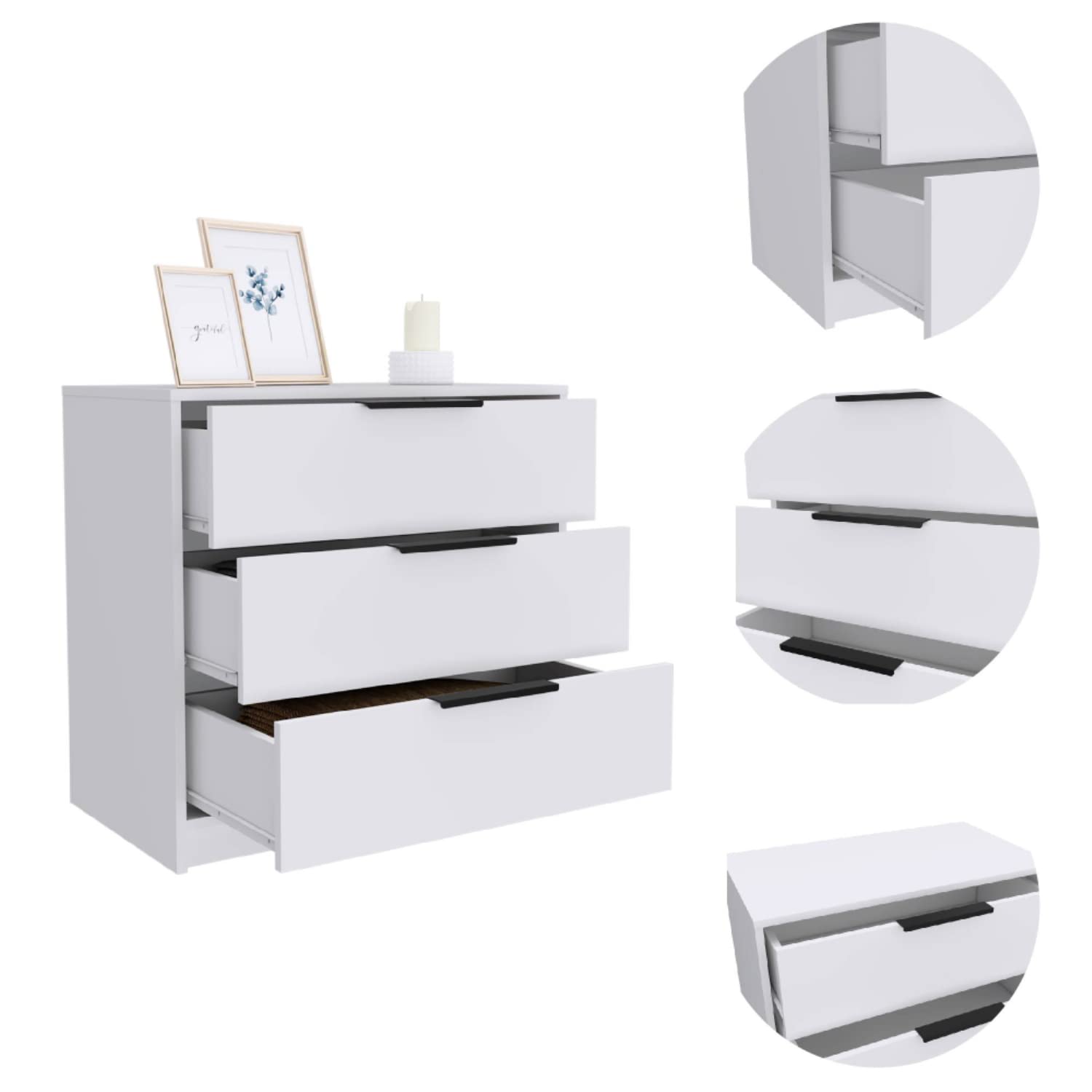 Dresser 27&quot; H, 3 Drawers Dresser, Superior Top, White