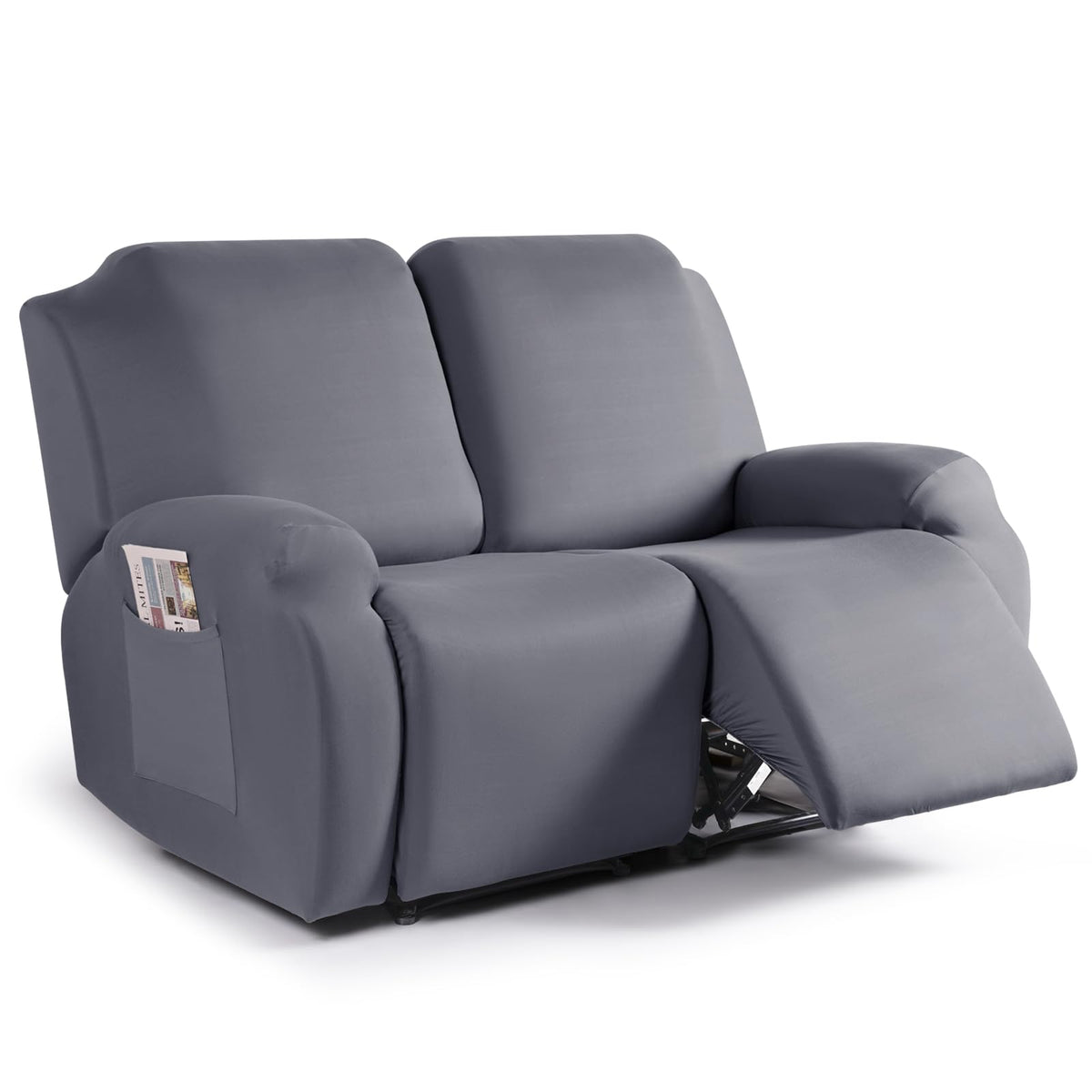 TAOCOCO Recliner Loveseat Slipcover, 2 Pieces Polyester Fabric Stretch Sofa Covers for 2 Seat Reclining Couch, Soft Washable Fur