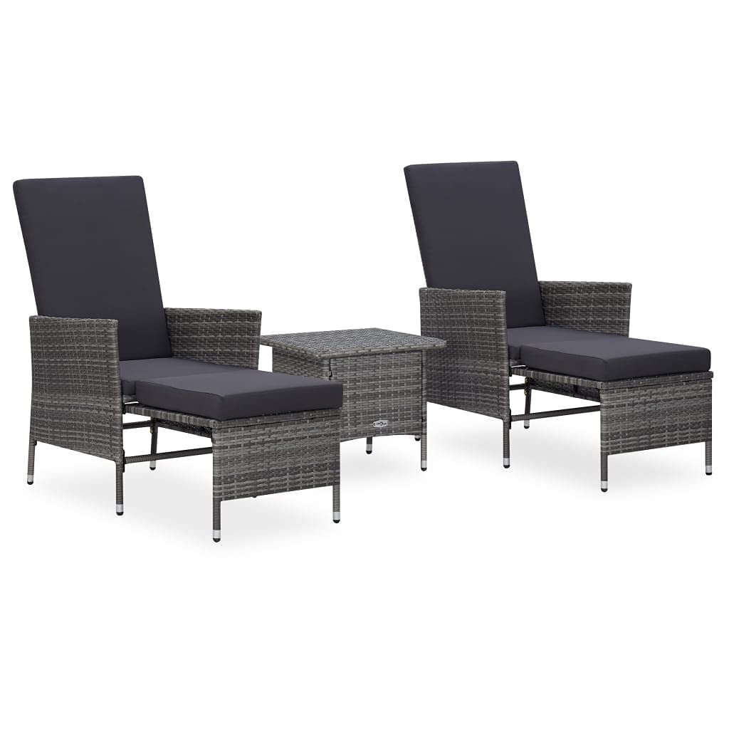 vidaXL Patio Furniture Set 3 Piece, Patio Conversation Set with Cushions, Wicker Chairs with Table for Garden, Scandinavian, Poly Rattan Gray