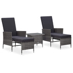 vidaXL Patio Furniture Set 3 Piece, Patio Conversation Set with Cushions, Wicker Chairs with Table for Garden, Scandinavian, Poly Rattan Gray
