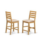 East West Furniture JACF3-OAK-C 3 Piece Kitchen Counter Height Dining Table Set Contains a Round Pub Table with Pedestal and 2 Linen Fabric Upholstered Chairs, 36x36 Inch, Oak