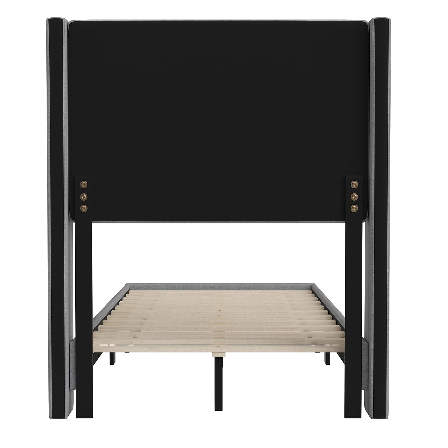 Flash Furniture Hollis Upholstered Platform Bed - Gray Faux Linen Wingback Headboard - Twin - Mattress Foundation with Slatted Supports - No Box Spring Needed