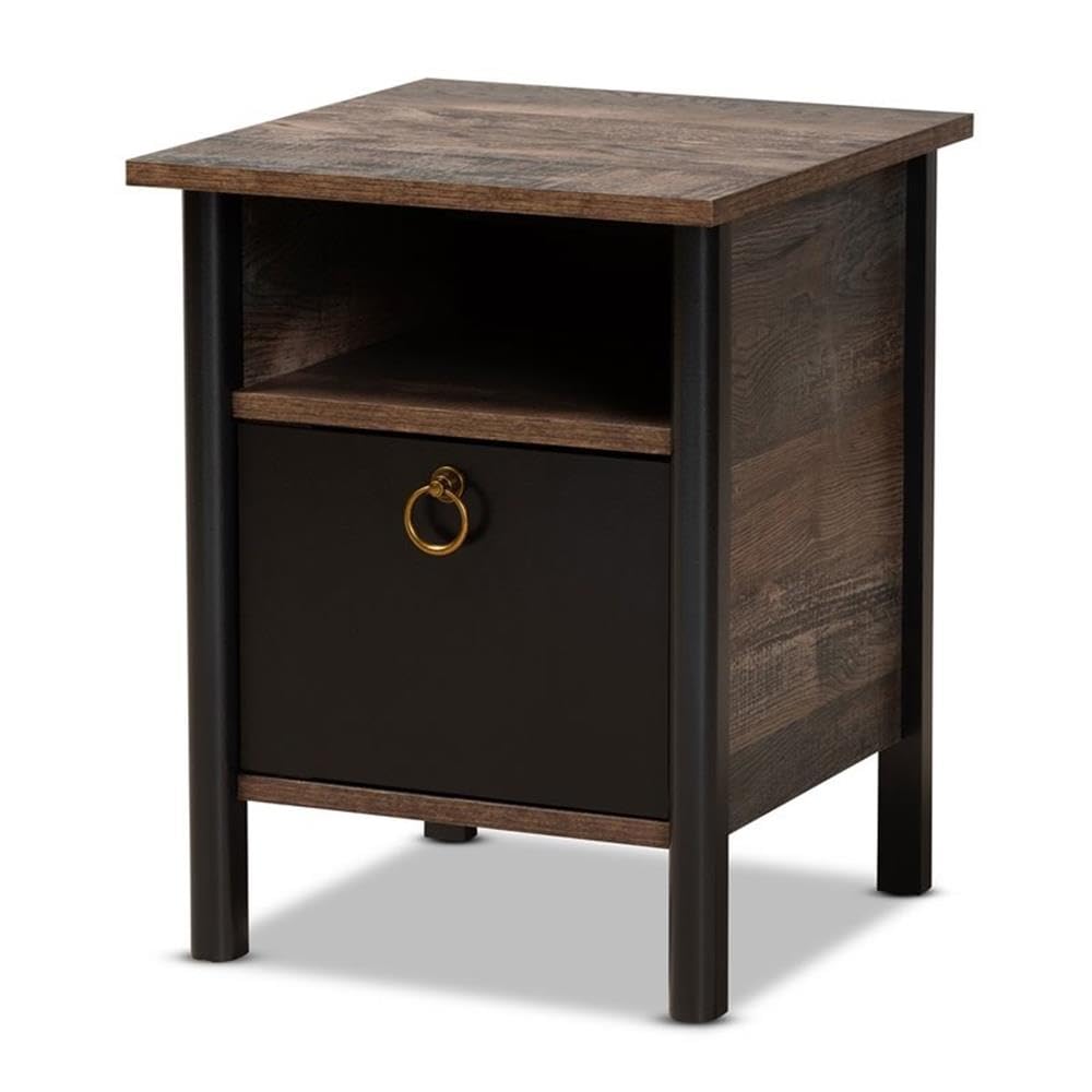 Baxton Studio Vaughan Modern and Contemporary Two-Tone Rustic Brown and Black Finished Wood Nightstand