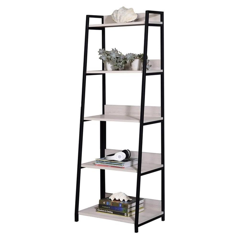 Acme Wendral 5 Wooden Tiers Ladder Bookshelf In Natural And Black