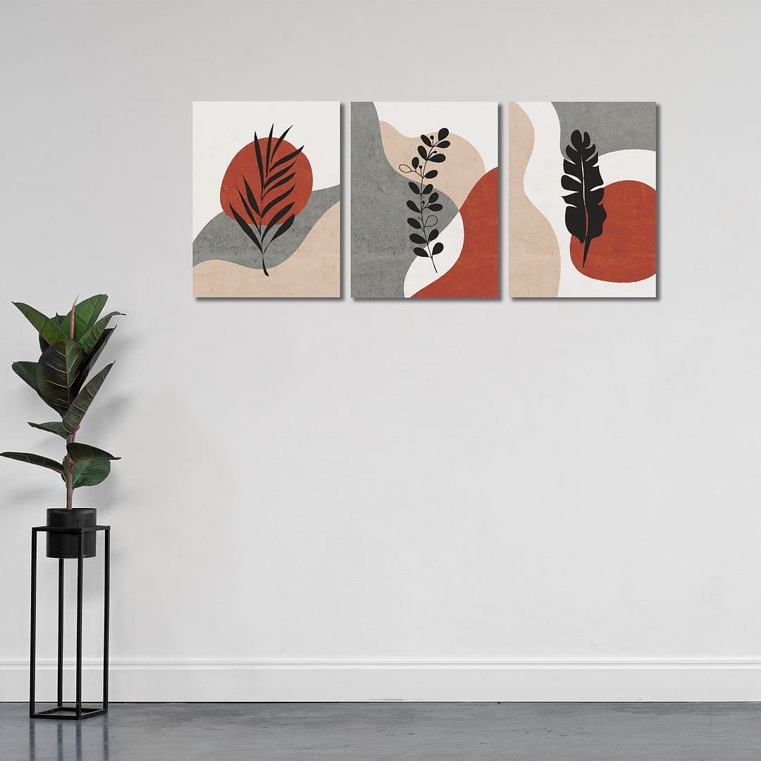 Cvanu Wooden Set Of 3 Panel Leaves Printed Wall Art SelfAdhesive Painting For Wall Decoration_202305227