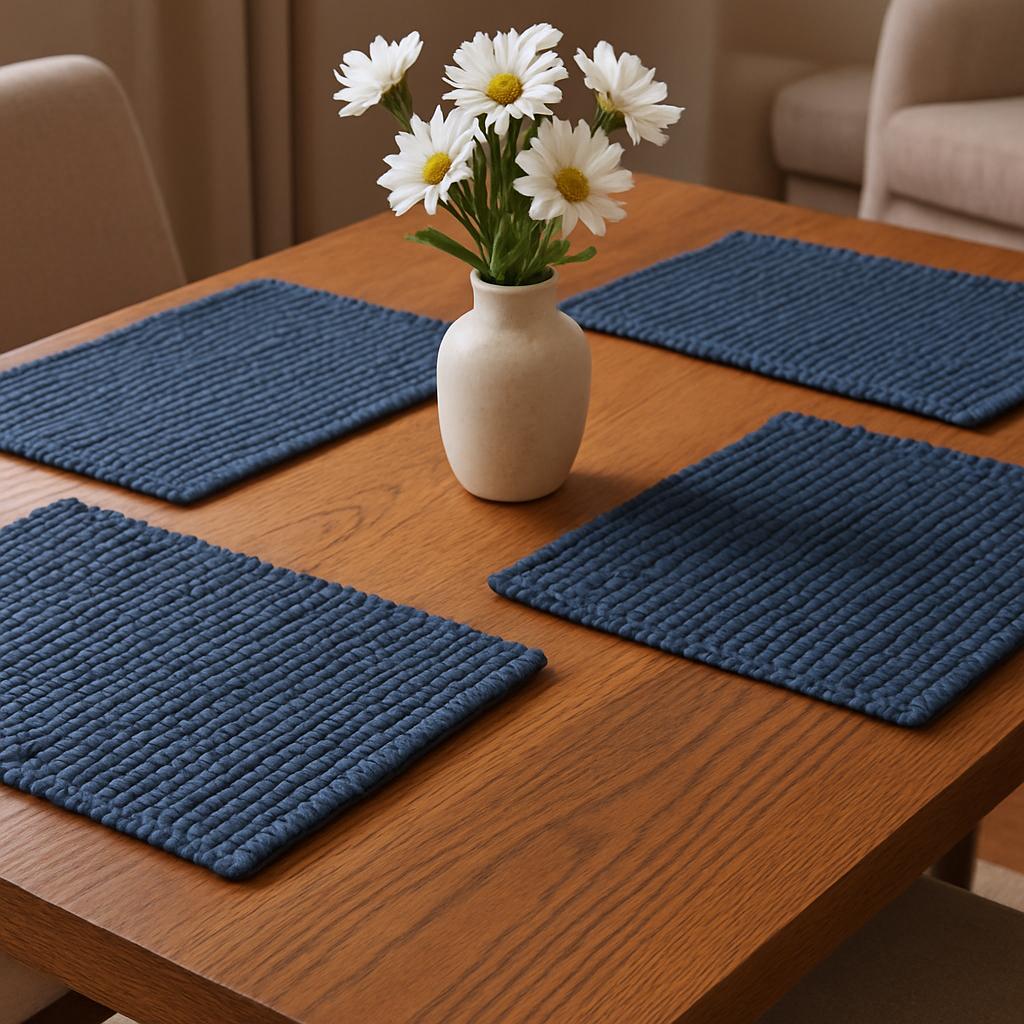 19 Set of Four Navy Blue Cotton Placemats