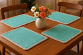19 Set of Four Turquoise and Natural Solid With Border Cotton Placemats
